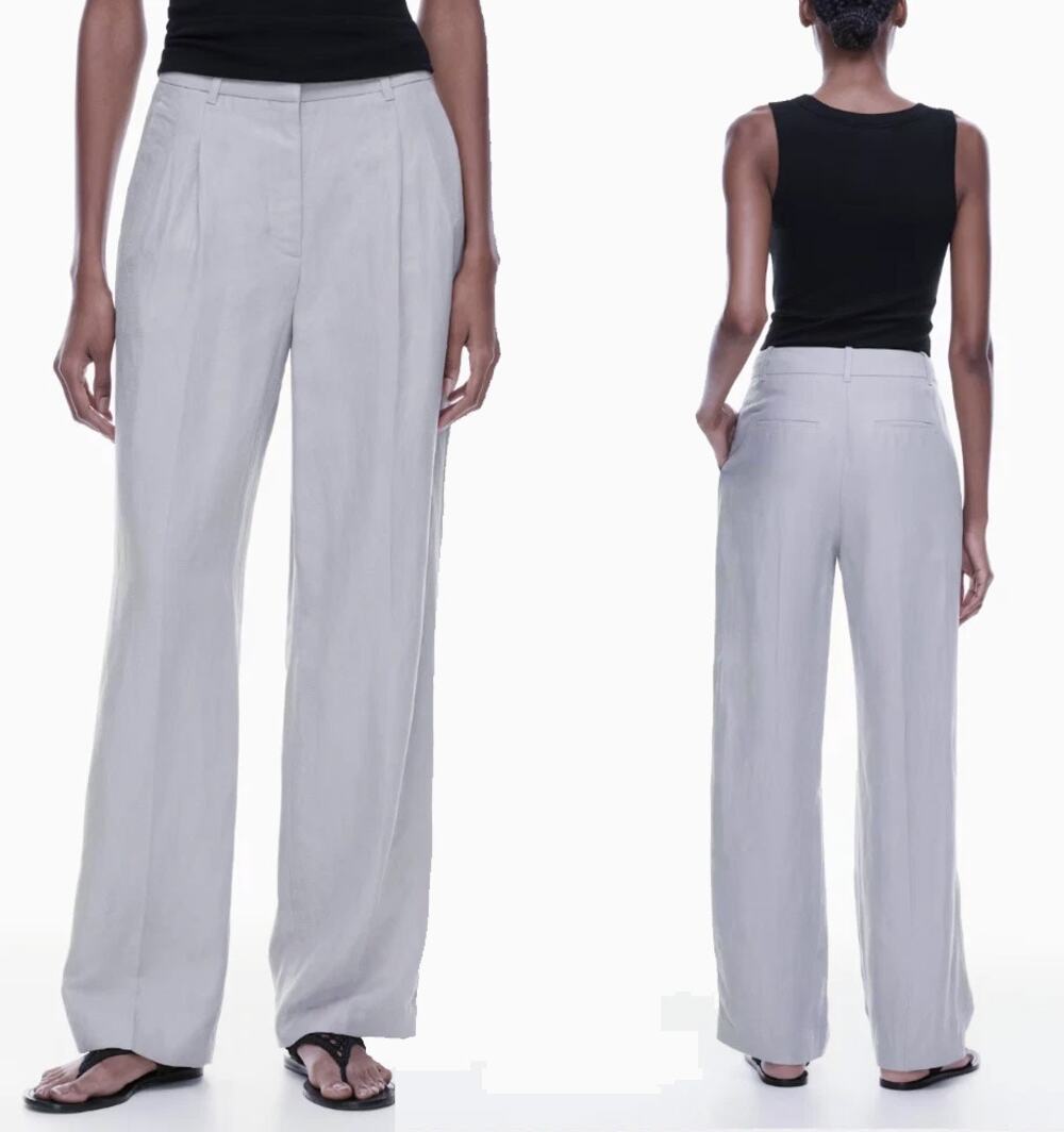 Wilfred Aritzia The Effortless Linen Blend Gray Wide Leg Pant Size 4
